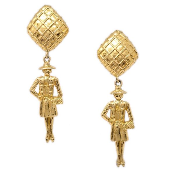 Chanel Mademoiselle Dangle Earrings Clip-On Gold - Picture 1 of 4